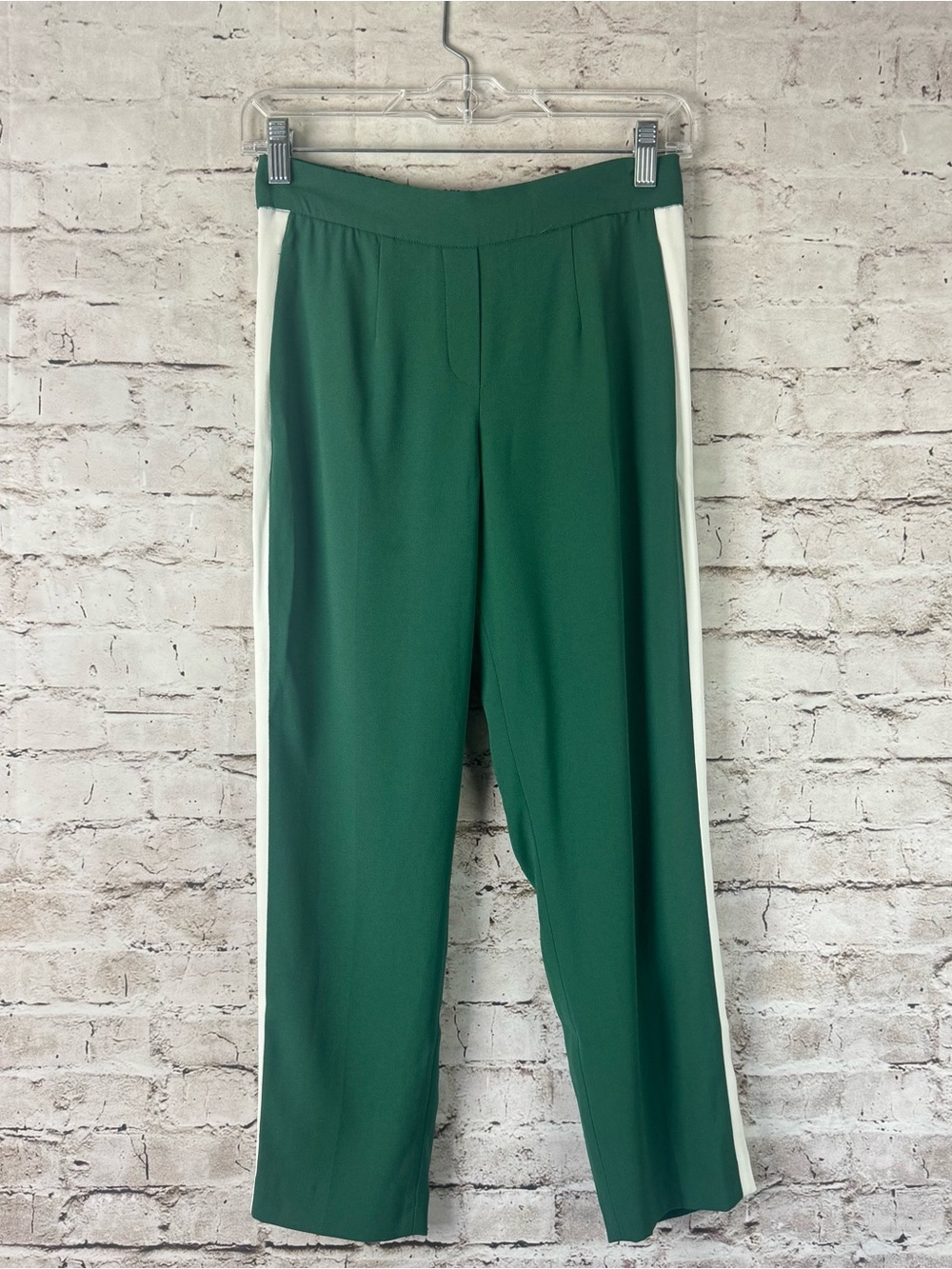Babaton Aritzia Women's Size 2 Green Off White Tuxedo Stripe Trousers Crop